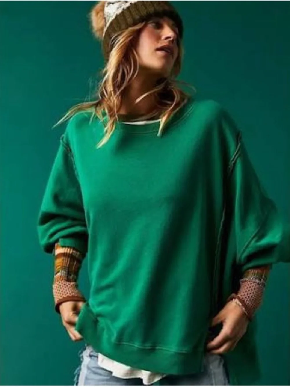 Free People Camden Sweatshirt Rare Tennis | Kelly Green - Size XS - Picture 1 of 9